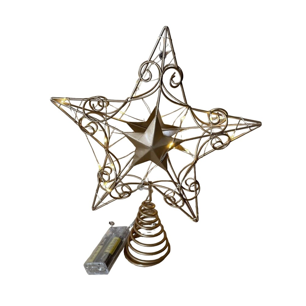 11.8" Gold Christmas Tree Topper Star with 25 LED Lights for Indoor Use